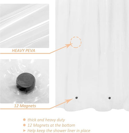 Mrs Awesome Clawfoot Tub Shower Curtain Liner with 12 Magnets 180x70, Clear | 36 Hooks Included,32 Rustproof Grommets,Water Proof Heavy Duty PEVA,180W x 70H for Claw Foot Bathtub Extra Wide