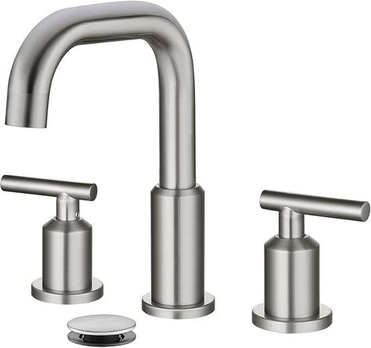 gotonovo 8 Inch Widespread Bathroom Sink Faucet 3 Hole 2 Handles Lavatory Basin with Pop Up Drain with Hot and Cold Mixer Valves Vintage Brushed Nickel