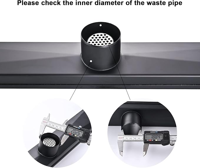Linear Shower Floor Drain, Black 40 Inch 304 Stainless Steel Bathroom Drains Kit, Rectangular Shower Trench Drain with Reversable Tile-in Pattern Drain Cover & Hair Catcher