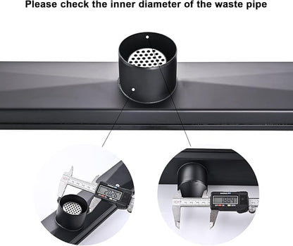 Linear Shower Floor Drain, Black 54 Inch 304 Stainless Steel Bathroom Drains Kit, Rectangular Shower Trench Drain with Reversable Tile-in Pattern Drain Cover & Hair Catcher