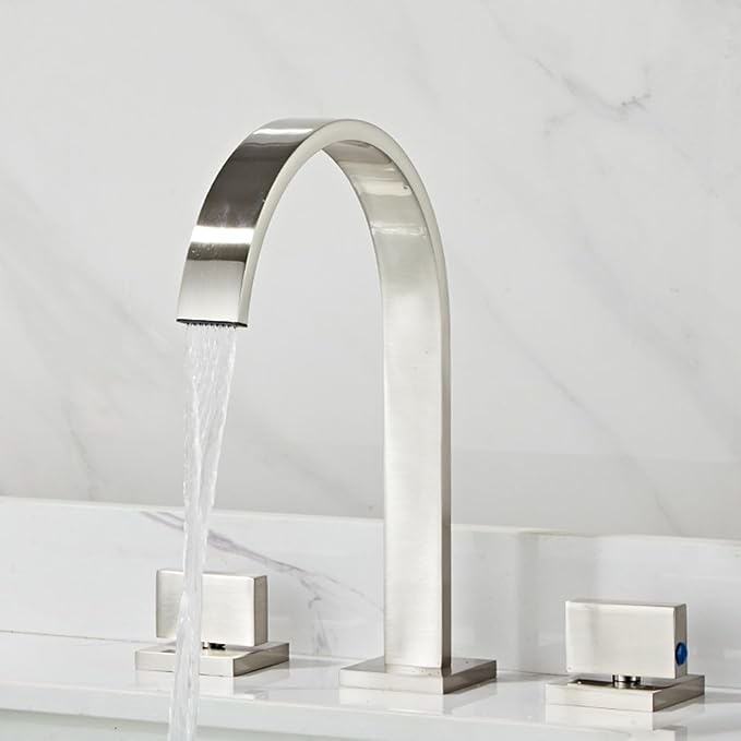 Bathroom Basin Mixer Faucet 3 Hole Brass Hot and Cold Water Double Handle 3 Hole Basin Faucets-Brushed