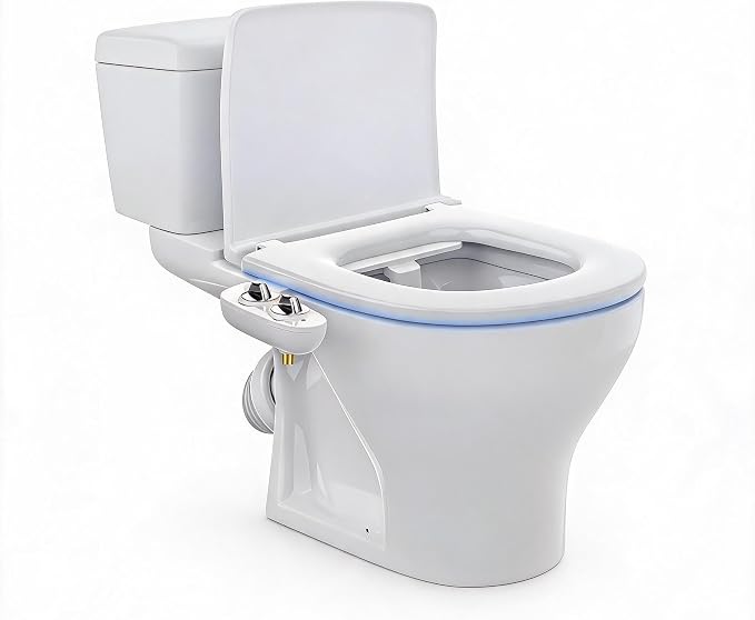 Bidet Attachment for Toilet, Non Electric, Dual Self-Cleaning Nozzles for Front and Rear Wash, Adjustable Cold Water Pressure, Easy Installation, EB012 Double Hand Wheel, White