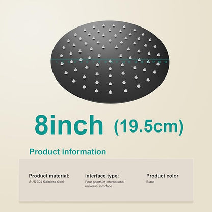 All Metal Rain Shower Head - Heavy Duty Stainless Steel, Easy Install, High Water Flow, Ultra-Thin Modern Design for Bathroom (D-Matte Black, 8)