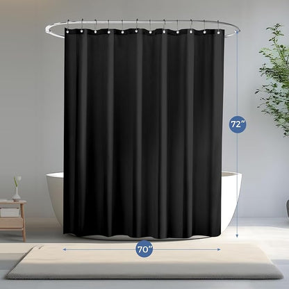 downluxe Waterproof Fabric Shower Curtain Liner, Soft Cloth Shower Liner with Magnets, Machine Washable & Hotel Quality Bathroom Curtain, 70" W x 72" L, Black