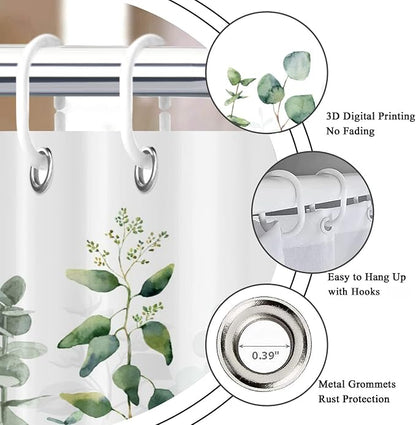 Botanical Shower Curtain, Green Eucalyptus Leaf Plants Bathroom Curtains Rustic Shower Curtains for Bathtub Decor Machine Washable Waterproof Fabric with 12 Hooks 72 Lx36 W GCI-10470