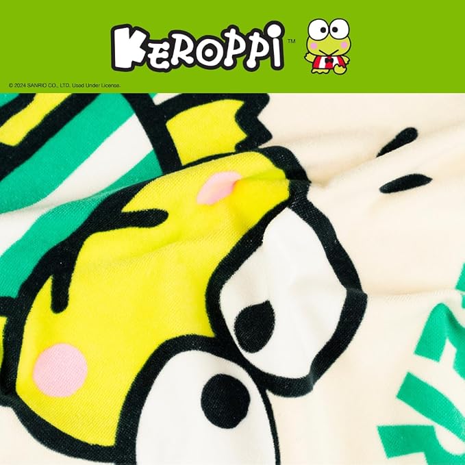 Sanrio Keroppi Kids Super Soft Bath/Pool/Beach Soft Cotton Terry Hooded Towel Wrap, 24 in x 50 in, (Officially Licensed Product) by Franco