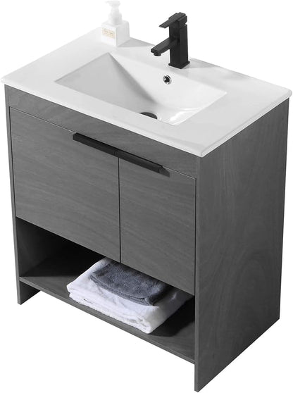 Phoenix 30 Inch Bathroom Vanity with Sink – Modern Design, Soft-Close Doors, Storage Drawers, Durable Build – Grey Vanity for Small Bathrooms (Full Assembly Required)