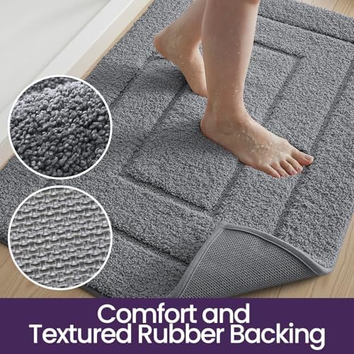 DEXI Bathroom Rugs 36x24, Non-Slip and Absorbent Bath Mat, Grey