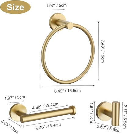 TURS Towel Ring Toilet Paper Holder Towel Hook 4-Pieces Brushed Gold SUS304 Stainless Steel Bathroom Accessories Kit Wall Mounted