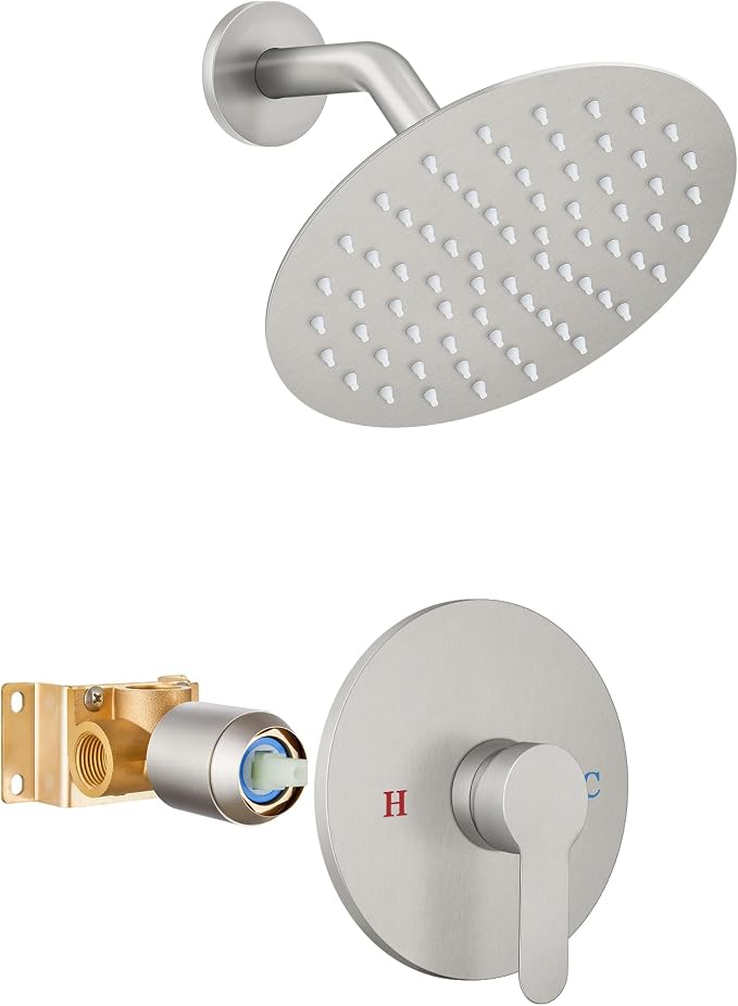 Airuida 8 Inch Brushed Nickel Shower Faucet Set,Shower Valve Kit | Female Threads Rough-in Valve Shower Trim Kit,Single Handle Control Shower Set