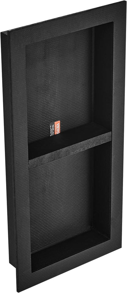 VEVOR Shower Niche Ready for Tile 16" x 32", Double Shelf Organizer, Square Corners Wall-inserted Niche Recessed, Sealed Protection Modern Soap Storage Niche for Shower Bathroom, Black