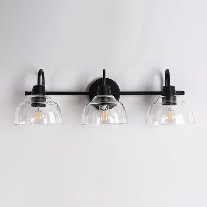 classy leaves Black Bathroom Light Fixtures, 3 Light Bathroom Vanity Lights with Clear Glass Modern Farmhouse Black Bathroom Sconce Wall Lighting
