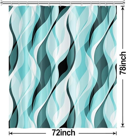 Teal Shower Curtain, Abstract Turquoise and Grey Striped Shower Curtain Set for Bathroom Waterproof Shower Curtain with Hooks, 72x78 Inch
