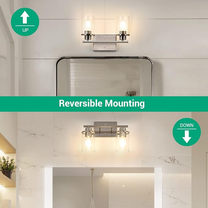 EDISHINE 2-Light Brushed Nickel Bathroom Vanity Light, Modern Wall Sconces | E26 Base, Modern & Elegant Design for Bathroom, Powder Room, Bedroom, Kitchen
