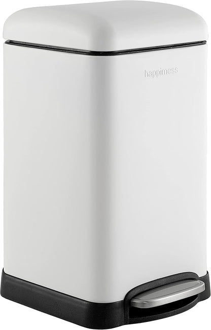 happimess Betty Retro Mini 3.2 Gal Step Trash Can, Cotton White | Soft-Close Lid, Fingerprint Proof, Removable Liner, Stainless Steel, Hands-Free Pedal