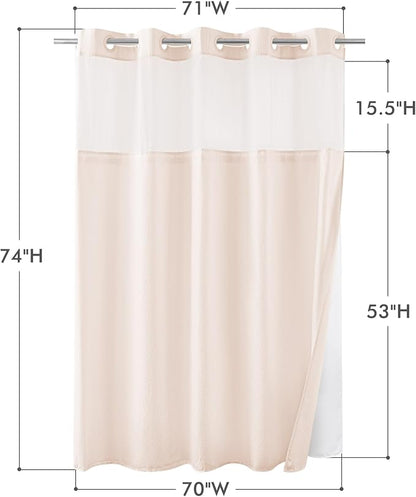 No Hook Shower Curtain with Snap-in Liner, Embossed Waffle Design Fabric Shower Curtain for Bathroom, Soft & Lightweight, 71x74, Pink