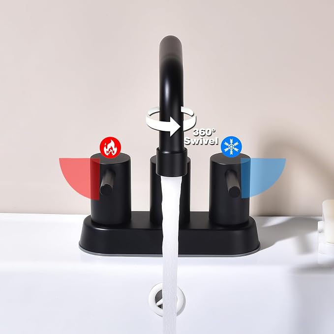 4 Inch Centerset Matte Black Bathroom Faucet 2 or 3 Hole | Stainless Steel Black Sink Faucet with Pop up Drain, 2 Handle Vanity Faucet for Bathroom, Restroom, Rv