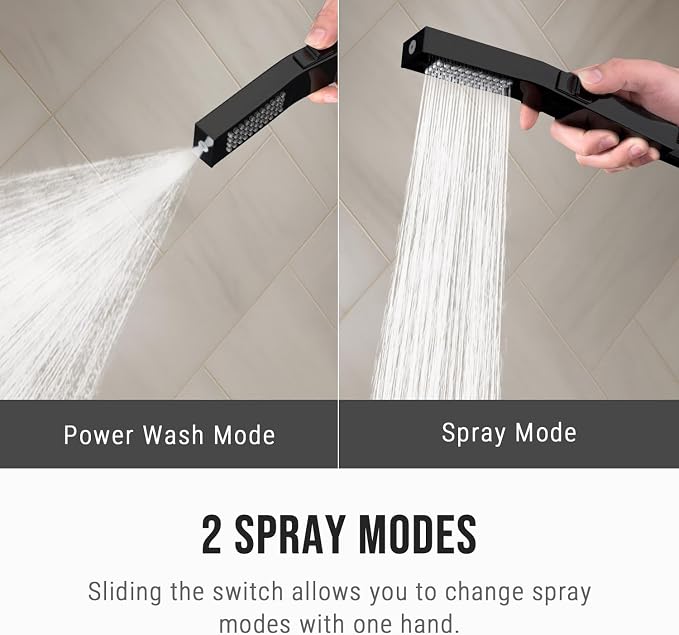 G-Promise All Metal Square Handheld Head with Power Wash Mode (Matte Black) | All Metal Construction, Powerful Wash Mode, Side Push Switch, Modern Look, Simple to Install