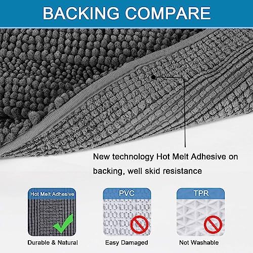 H.VERSAILTEX Bathroom Rugs Bath Rug Set 2 Piece Bathroom Contour Rug Toilet Mat Sets Non Slip Contour Bath Rug Ultra Thick Water Absorbent Striped Bath Mats Washable(20" x 32" Plus 20" x 20" U, Grey)