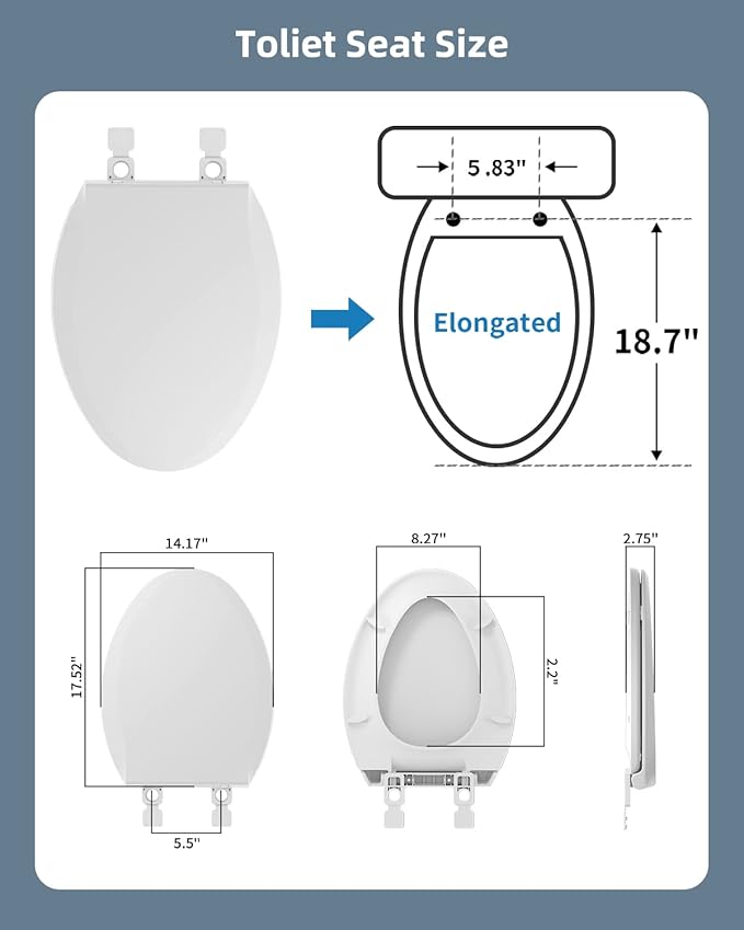 Hibbent Elongated Toilet Seat with Oval Cover, Soft Close Toilet Seat, Easy to Install,Never Loosen Hinge to Prevent Shifting, Non-slip Seat Bumpers and Easily Cleaning(White)
