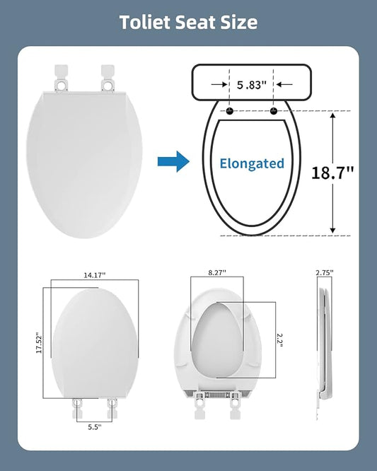 Hibbent Elongated Toilet Seat with Oval Cover, Soft Close Toilet Seat, Easy to Install,Never Loosen Hinge to Prevent Shifting, Non-slip Seat Bumpers and Easily Cleaning(White)