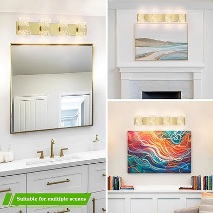 Bathroom Vanity Light Fixture, Modern Brushed Gold LED Vanity Light, Dimmable 24W LED Wall Sconce Lighting for Bathroom, Bedroom, Perfect for Makeup & Shaving