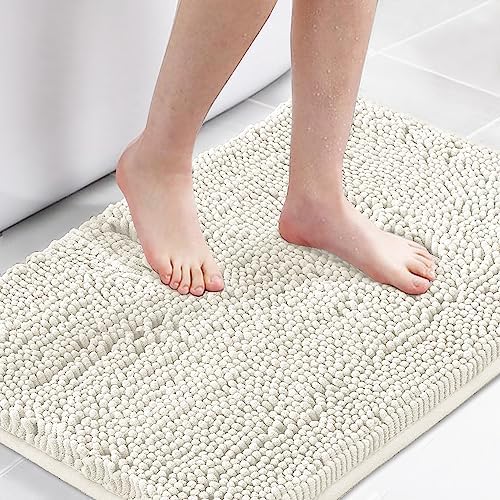 H.VERSAILTEX Bath Mat Bathroom Rug Bath Rugs for Bathroom Non Slip Bath Mats Extra Thick Chenille Rug 17" x 24" Absorbent Soft Shaggy Washable Dry Fast Plush Rugs for Bathtubs - Cream