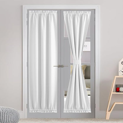 NICETOWN Faux Linen Door Curtains 72 inche Long, French Door Shades for Glass Thermal Insulated Window Covering for Kitchen Bathroom, 30 inches Wide, Greyish White, 1 Panel