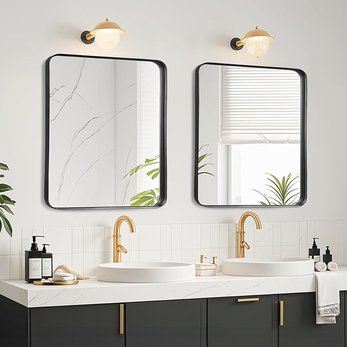 Fabuday Black Sink Mirror for Bathroom - 28x28 Inch Square Framed Black Mirrors for Over Sink, Black Vanity Matte Mirrors with Brushed Frame for Bedroom, Restroom, Farmhouse, Entryway Decor