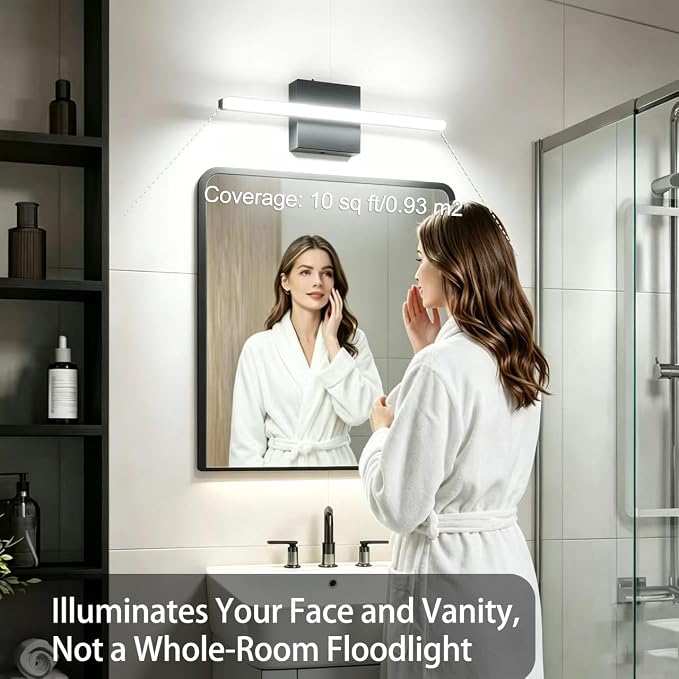 Bathroom Light Fixtures Over Mirror , 16 Inch Modern LED Bathroom Vanity Light , Small lampara para baño IP44 Bath Wall Sconces for Restroom, 6000K Cool White Light Not Dimmable