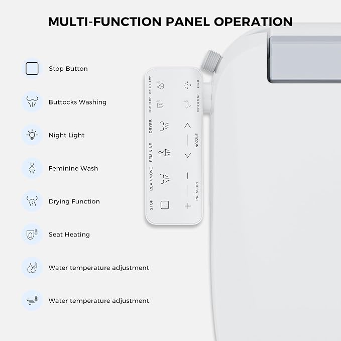 Electric Bidet Toilet Seat for Elongated Toilets, Side Control Panel | Warm Air Dryer, LED Display, Self-Cleaning Nozzle, Rear & Feminine Wash, Soft Close Lid, LED Night Light, Side Control Panel