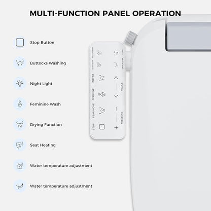 Electric Bidet Toilet Seat for Elongated Toilets, Side Control Panel | Warm Air Dryer, LED Display, Self-Cleaning Nozzle, Rear & Feminine Wash, Soft Close Lid, LED Night Light, Side Control Panel
