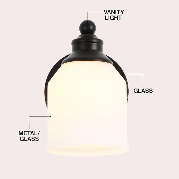 JONATHAN Y Lydia 1-Light Metal Vanity Wall Sconce 5.13", Oil Rubbed Bronze | Frosted White Glass Bell Shades, Dimmable Hardwired Damp Rated Bathroom Wall Sconce, Classic Style, LED Bulbs Included