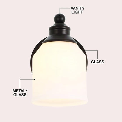 JONATHAN Y Lydia 1-Light Metal Vanity Wall Sconce 5.13", Oil Rubbed Bronze | Frosted White Glass Bell Shades, Dimmable Hardwired Damp Rated Bathroom Wall Sconce, Classic Style, LED Bulbs Included