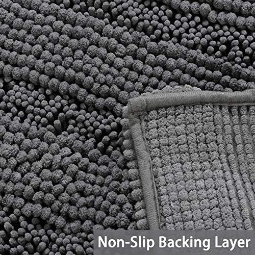 Turquoize Bathroom Runner Area Chenille Rug Oversize Non-Slip Shag Kitchen Shower Bath Mat Extra Long Grey Striped Washable for Bathroom, Gray, Size 59" x 20"