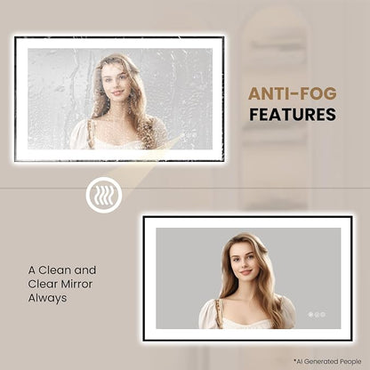 LOAAO 40"X24" LED Bathroom Mirror Black Framed | Anti-Fog, Dimmable, Memory Function, Tempered Glass, Lighted Vanity Mirror for Wall