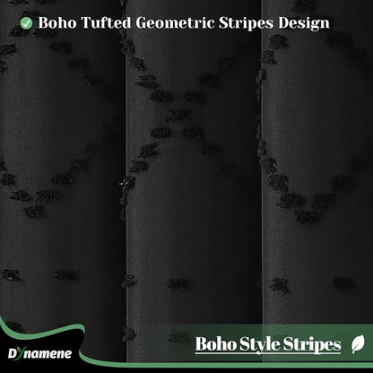 Stall Boho Farmhouse Shower Curtain Tufted Geometric 54"x78" Black | 54 x 78 inch Long, Elegant Tassel, Lightweight Textured Fabric, Water Repellent, Washable, for Narrow Bathroom/Dorm 10 Hooks
