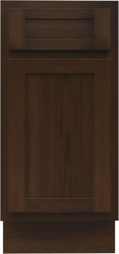 HomeBeyond 15 Inch Bathroom Vanity Base Only, Single Vanity Cabinet with Dove-Tailed Drawer, Composable Floor Mount Cabinets Without Top, Brown