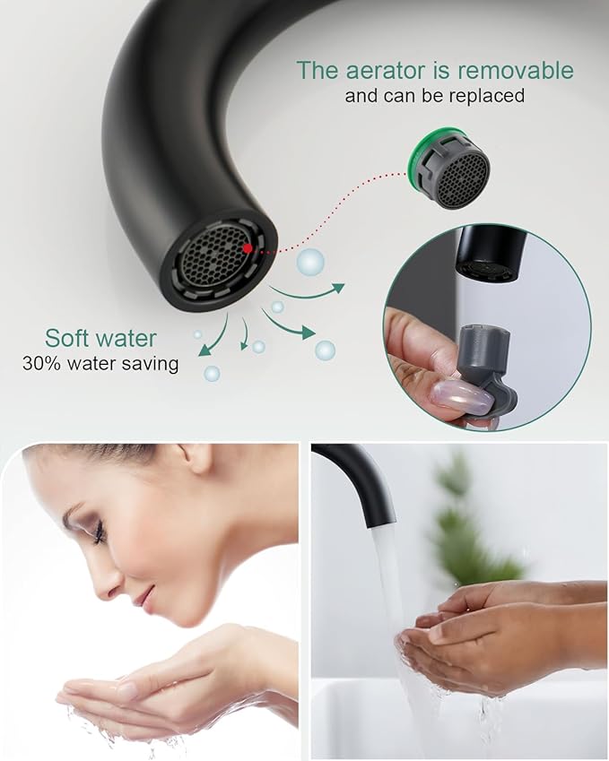 RKF Single-Handle Bathroom Sink Faucet, Swivel Spout, with Pop-up Drain with Overflow and Supply Hose,Bar Sink Faucet,Small Kitchen Faucet Tap,Matte Black,BF3501P-MB
