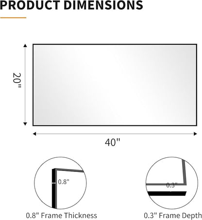 KOCUUY Black Bathroom Mirror, 20x40 Inch Rectangle Mirror for Over Sink, Modern Decorative Wall Mirror for Bedroom Living Room Bathroom, Hang Horizontal/Vertical