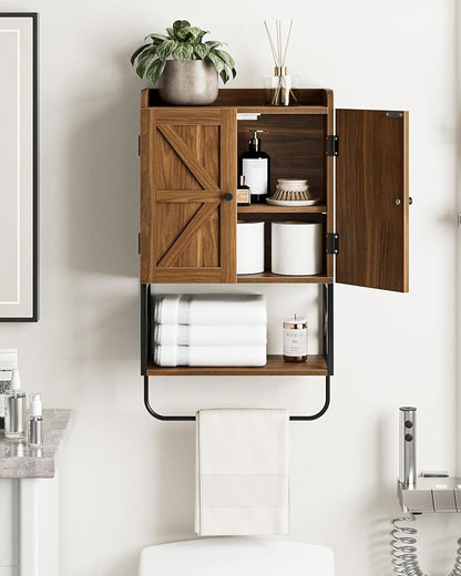 Masupu Bathroom Cabinet Wall Mounted, Wooden Medicine Cupboard with Adjustable Shelves, Space-Saving Wall Storage Unit for Bathroom, Kitchen and Living Room (9"D x 15.35"W x 27.16"H,Country Walnut)