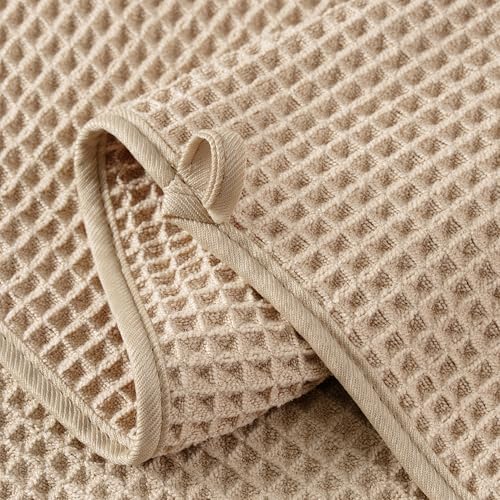 Microfiber Waffle Bath Towels, 4 Pieces, Soft, Absorbent, Fast Drying, Lint Free 430 GSM (Beige+Gray+Blue+White)