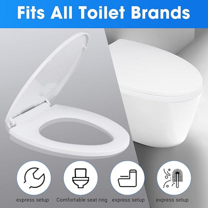 MUU Toilet seat, Slow Close, White heavy duty Toilet Seat with Non-slip Seat Bumpers Easy to Install & Clean PP Material Replacement Toilet Seat Fits All Toilet Brands Elongated Toilets(MU220-PP)
