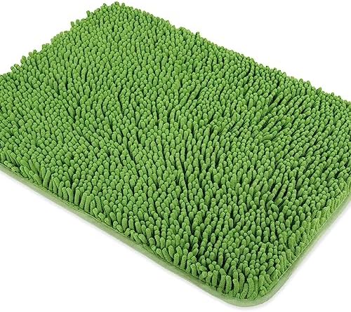 Yeaban Chenille Forest Green Bathroom Rug 20"x32", Non-Slip Rubber Backing