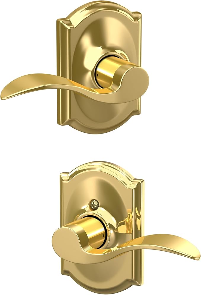 SCHLAGE Accent Lever with Camelot Trim Hall and Closet Lock in Bright Brass - F10 ACC 605 CAM