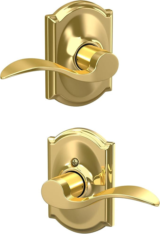 SCHLAGE Accent Lever with Camelot Trim Hall and Closet Lock in Bright Brass - F10 ACC 605 CAM