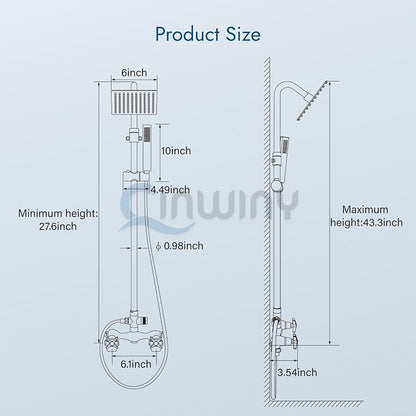 Wall Mounted Outdoor Shower Kit,Outdoor Shower Faucet,Polish Chrome | 6-Inch Square Rainfall Shower Head with Handheld Spray, Adjustable Slide Bar & Dual Function Design for Flexible Outdoor Use