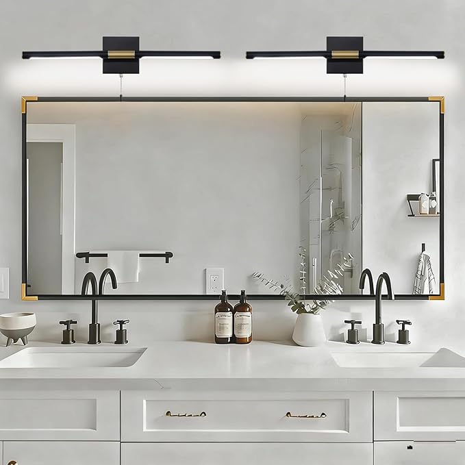 Black Gold Bathroom Vanity Light 24 Inch, Modern LED Vanity Light Bar Over Mirror, 4000K 360° Rotatable Picture Lights, Wall Lighting Fixtures for Bathroom, Paintings