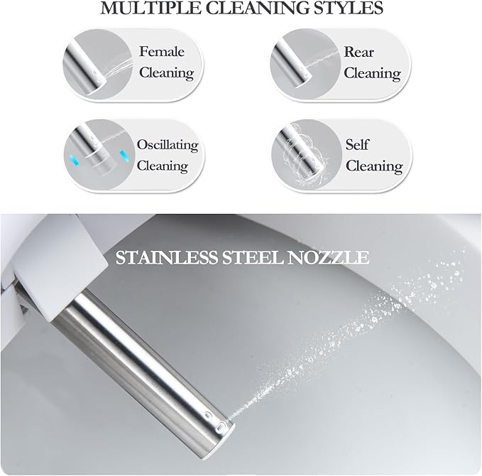 Bidet Toilet Seat, Bidet Seat with Remote Control, Warm Water Wash, Heated Seat, Air Dryer, Soft Close Lid, Night Light, Self Cleaning Nozzle, LED Display, Requires Outlet - Round