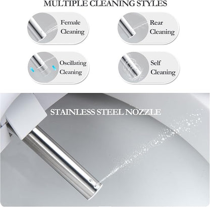 Bidet Toilet Seat, Bidet Seat with Remote Control, Warm Water Wash, Heated Seat, Air Dryer, Soft Close Lid, Night Light, Self Cleaning Nozzle, LED Display, Requires Outlet - Round